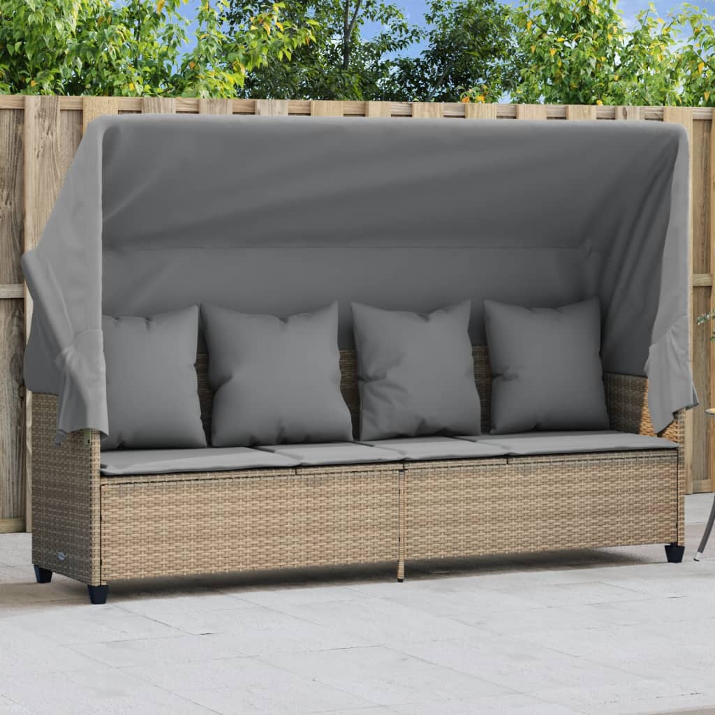 Ligbed met luifel en kussen poly rattan beige is nu te koop bij PeponiXL, paradijselijk wonen!