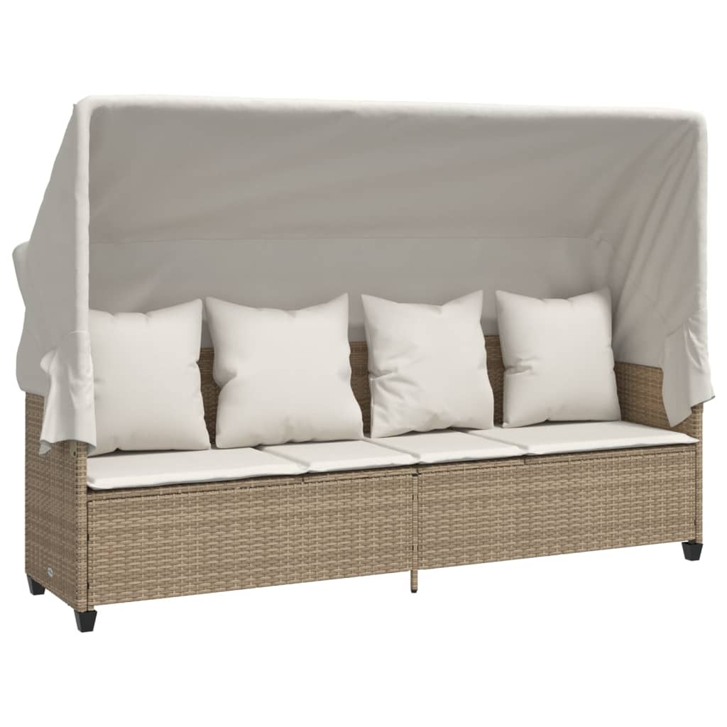 Ligbed met luifel en kussen poly rattan beige is nu te koop bij PeponiXL, paradijselijk wonen!