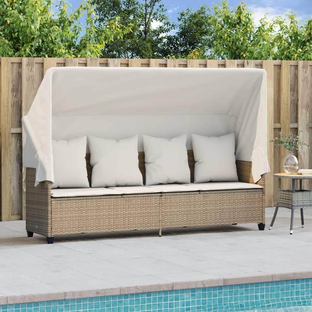 Ligbed met luifel en kussen poly rattan beige is nu te koop bij PeponiXL, paradijselijk wonen!