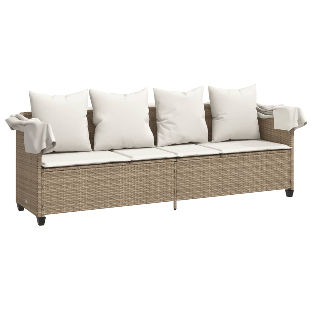 Ligbed met luifel en kussen poly rattan beige is nu te koop bij PeponiXL, paradijselijk wonen!