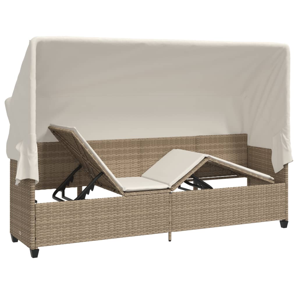 Ligbed met luifel en kussen poly rattan beige is nu te koop bij PeponiXL, paradijselijk wonen!