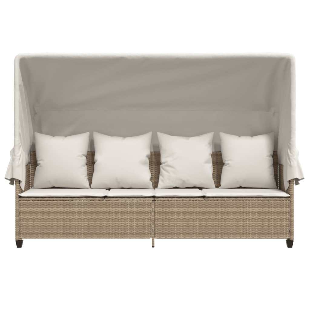 Ligbed met luifel en kussen poly rattan beige is nu te koop bij PeponiXL, paradijselijk wonen!