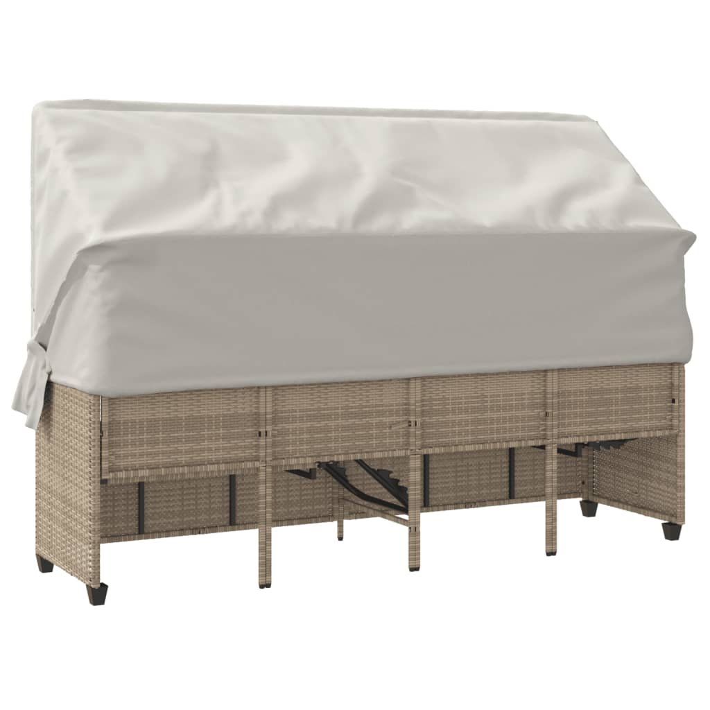 Ligbed met luifel en kussen poly rattan beige is nu te koop bij PeponiXL, paradijselijk wonen!