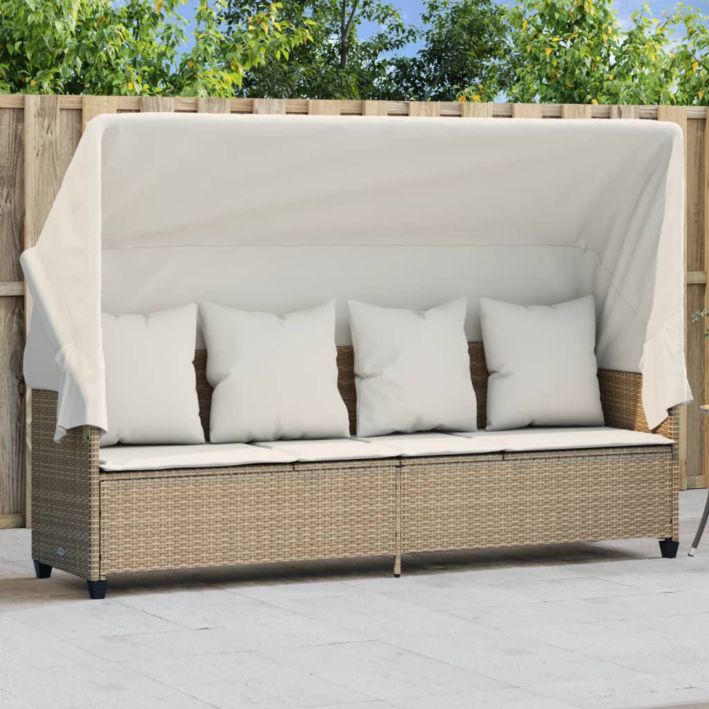 Ligbed met luifel en kussen poly rattan beige is nu te koop bij PeponiXL, paradijselijk wonen!