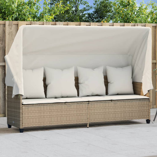 Ligbed met luifel en kussen poly rattan beige is nu te koop bij PeponiXL, paradijselijk wonen!