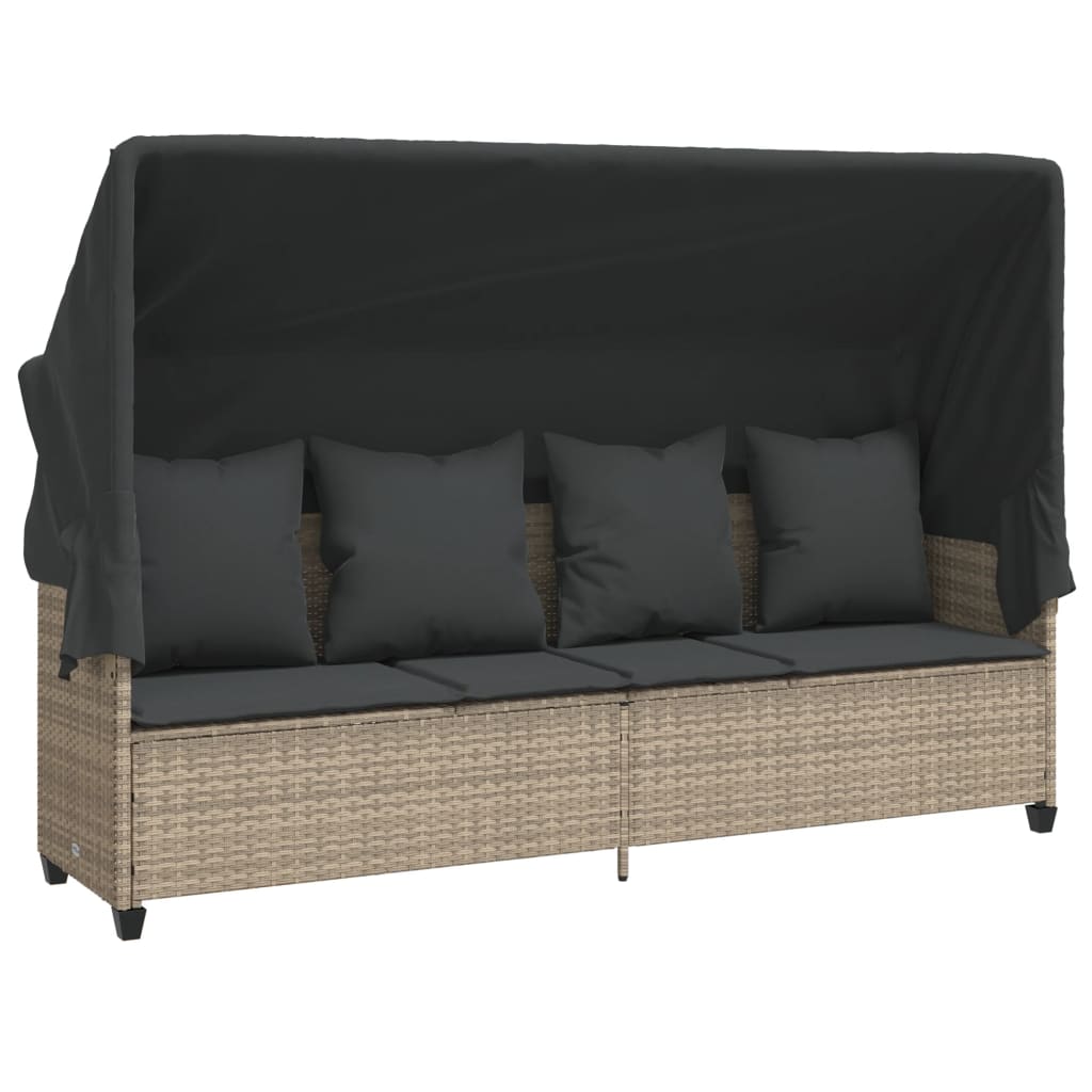 Ligbed met luifel en kussens poly rattan lichtgrijs is nu te koop bij PeponiXL, paradijselijk wonen!
