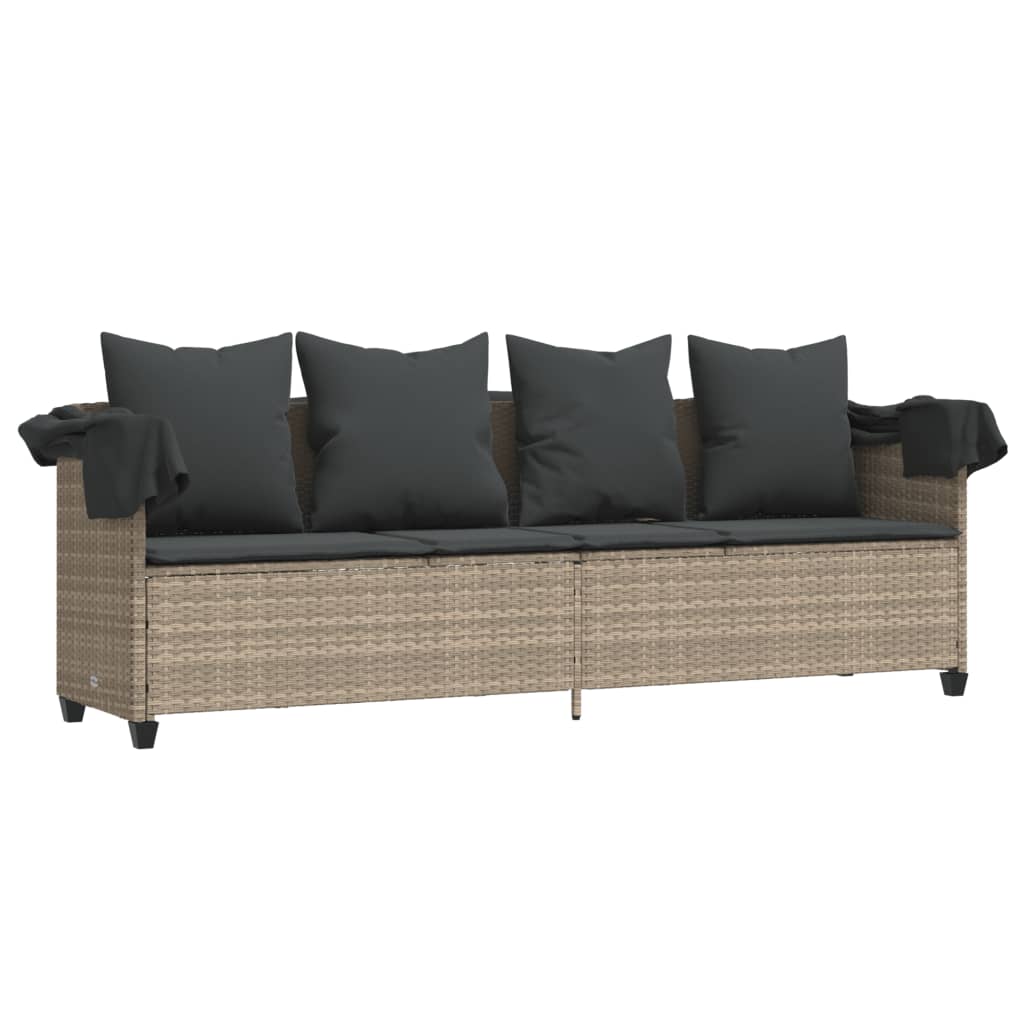 Ligbed met luifel en kussens poly rattan lichtgrijs is nu te koop bij PeponiXL, paradijselijk wonen!
