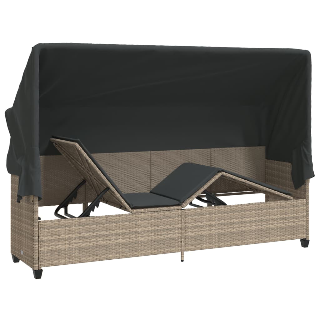 Ligbed met luifel en kussens poly rattan lichtgrijs is nu te koop bij PeponiXL, paradijselijk wonen!