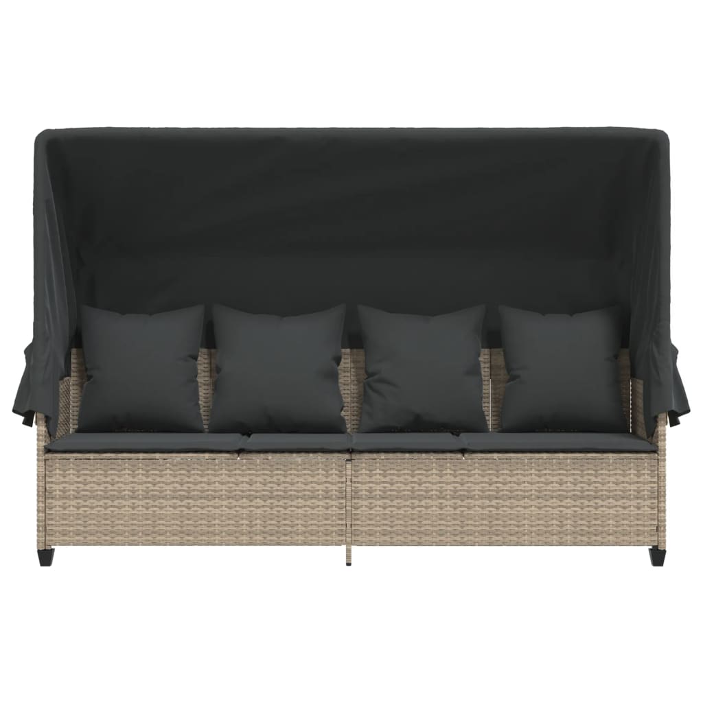 Ligbed met luifel en kussens poly rattan lichtgrijs is nu te koop bij PeponiXL, paradijselijk wonen!