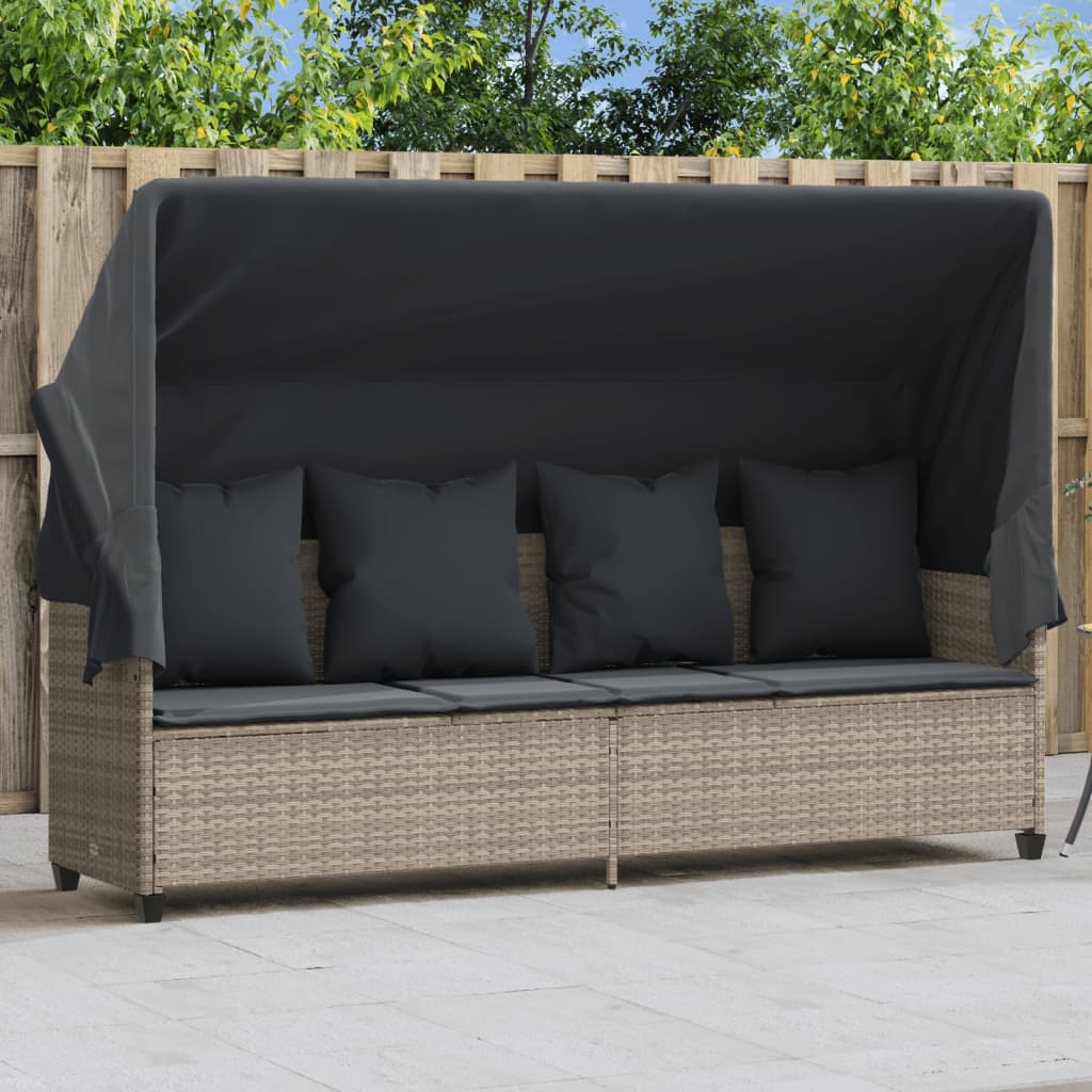 Ligbed met luifel en kussens poly rattan lichtgrijs is nu te koop bij PeponiXL, paradijselijk wonen!