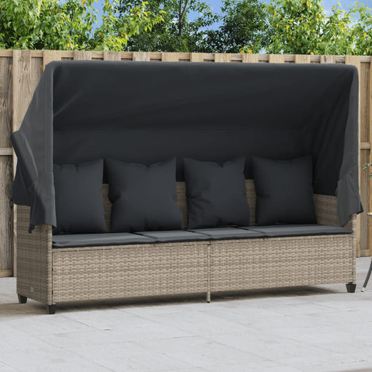 Ligbed met luifel en kussens poly rattan lichtgrijs is nu te koop bij PeponiXL, paradijselijk wonen!