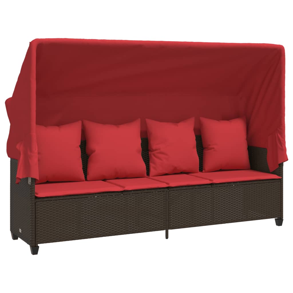 Ligbed met luifel en kussens poly rattan bruin is nu te koop bij PeponiXL, paradijselijk wonen!