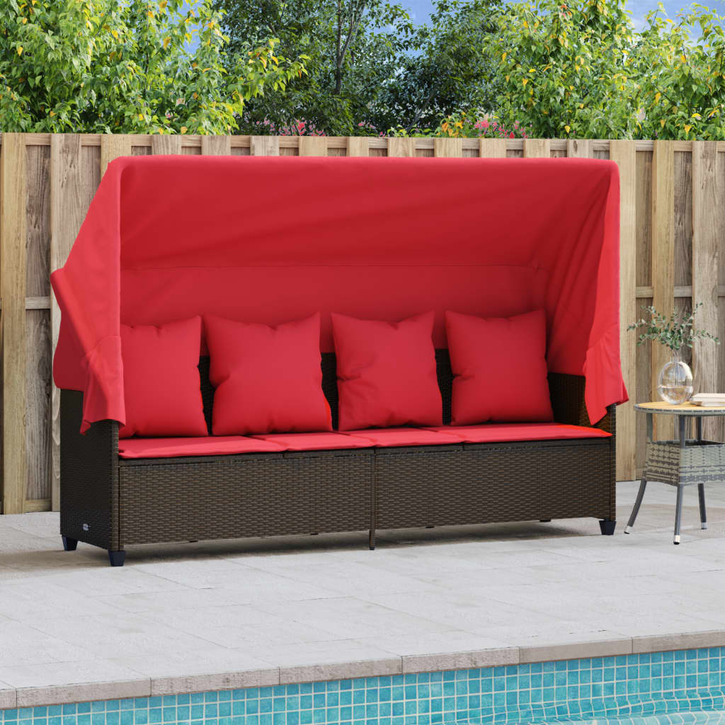 Ligbed met luifel en kussens poly rattan bruin is nu te koop bij PeponiXL, paradijselijk wonen!