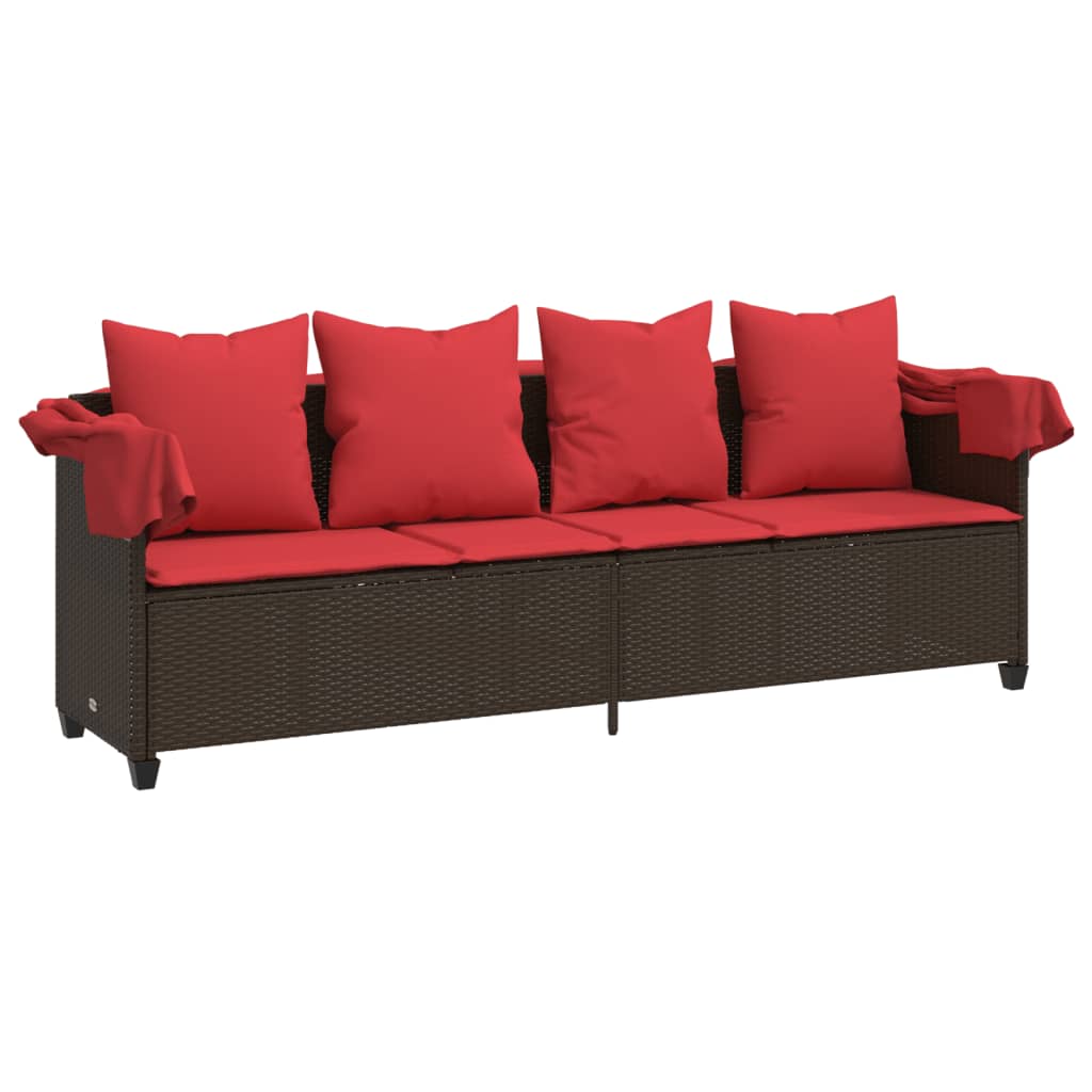 Ligbed met luifel en kussens poly rattan bruin is nu te koop bij PeponiXL, paradijselijk wonen!