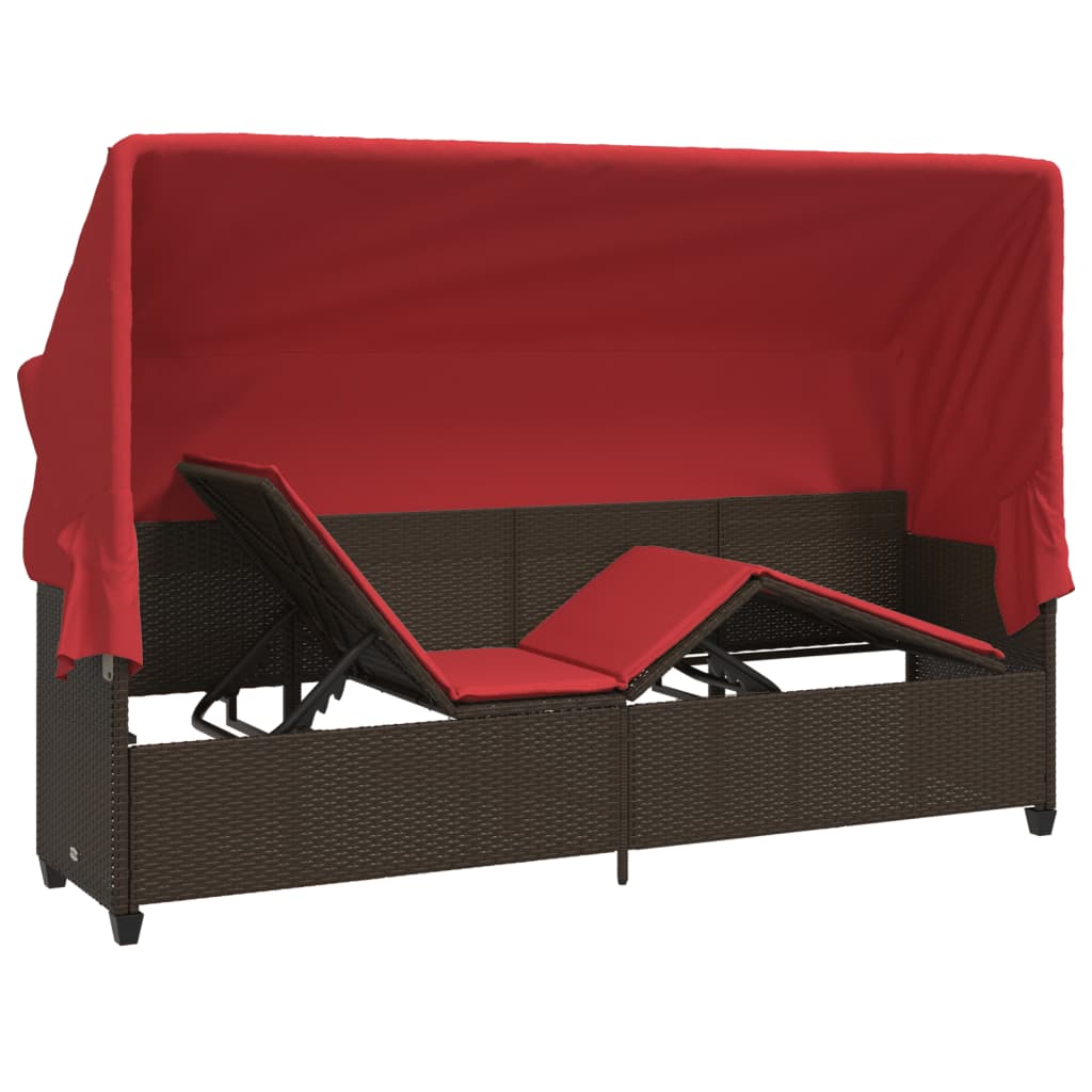Ligbed met luifel en kussens poly rattan bruin is nu te koop bij PeponiXL, paradijselijk wonen!