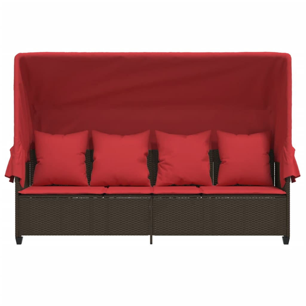 Ligbed met luifel en kussens poly rattan bruin is nu te koop bij PeponiXL, paradijselijk wonen!