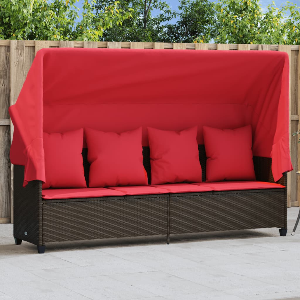 Ligbed met luifel en kussens poly rattan bruin is nu te koop bij PeponiXL, paradijselijk wonen!