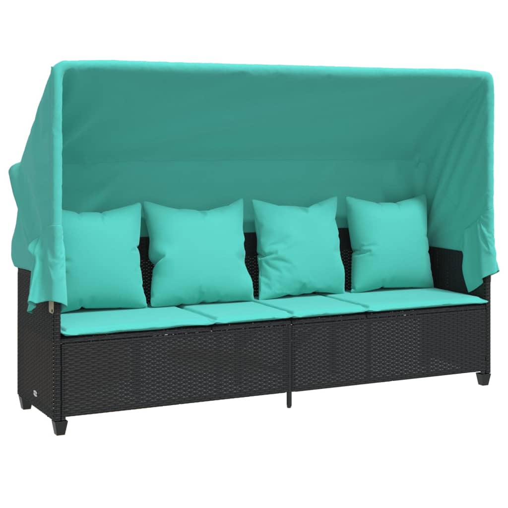Ligbed met luifel en kussens poly rattan zwart is nu te koop bij PeponiXL, paradijselijk wonen!
