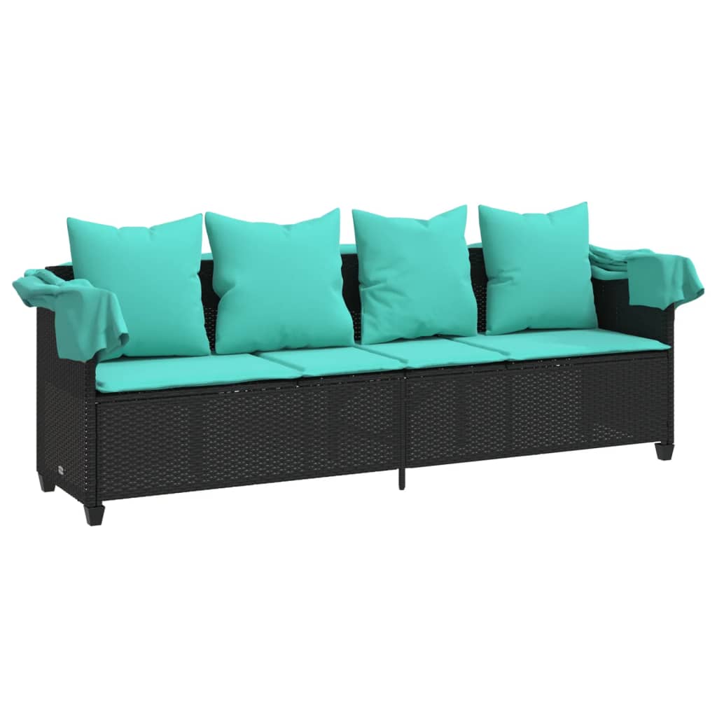 Ligbed met luifel en kussens poly rattan zwart is nu te koop bij PeponiXL, paradijselijk wonen!