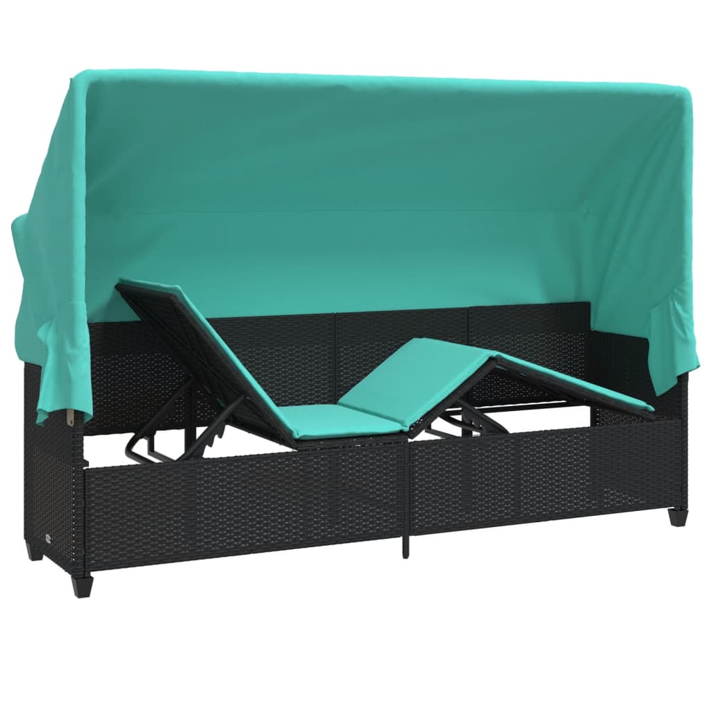 Ligbed met luifel en kussens poly rattan zwart is nu te koop bij PeponiXL, paradijselijk wonen!