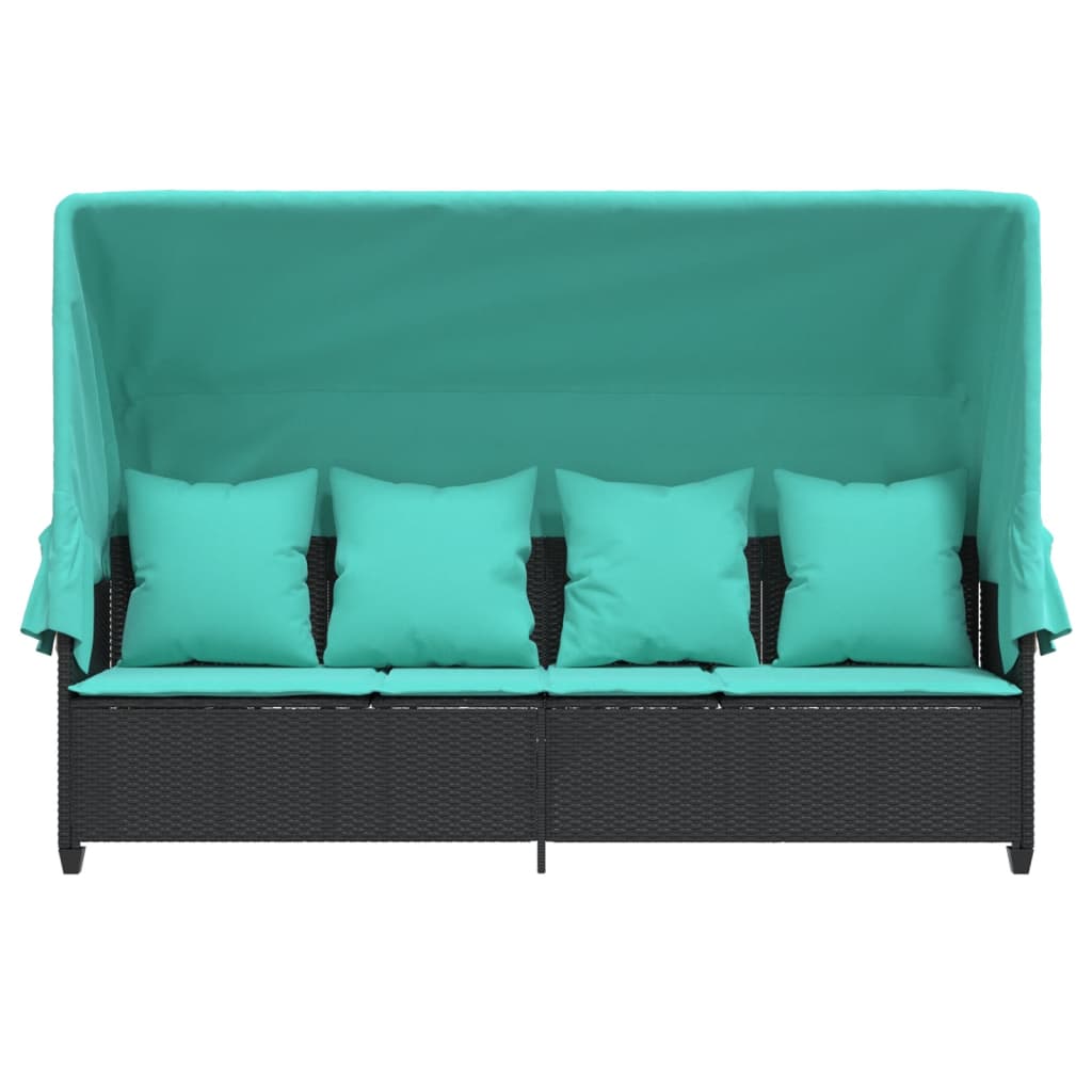 Ligbed met luifel en kussens poly rattan zwart is nu te koop bij PeponiXL, paradijselijk wonen!