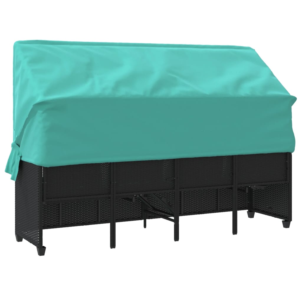 Ligbed met luifel en kussens poly rattan zwart is nu te koop bij PeponiXL, paradijselijk wonen!