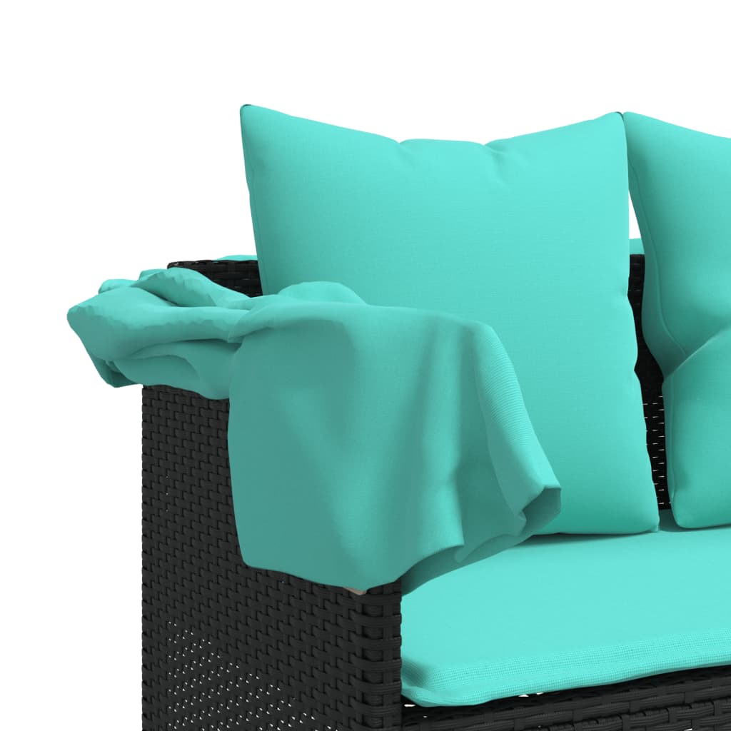 Ligbed met luifel en kussens poly rattan zwart is nu te koop bij PeponiXL, paradijselijk wonen!