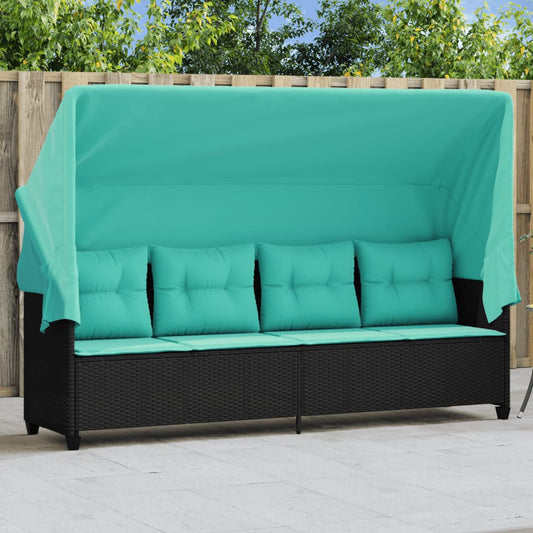 Ligbed met luifel en kussens poly rattan zwart is nu te koop bij PeponiXL, paradijselijk wonen!