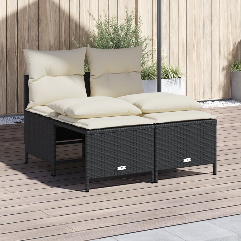 4-delige Loungeset met kussens poly rattan zwart is nu te koop bij PeponiXL, paradijselijk wonen!