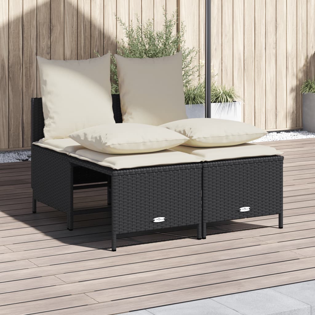 4-delige Loungeset met kussens poly rattan zwart is nu te koop bij PeponiXL, paradijselijk wonen!