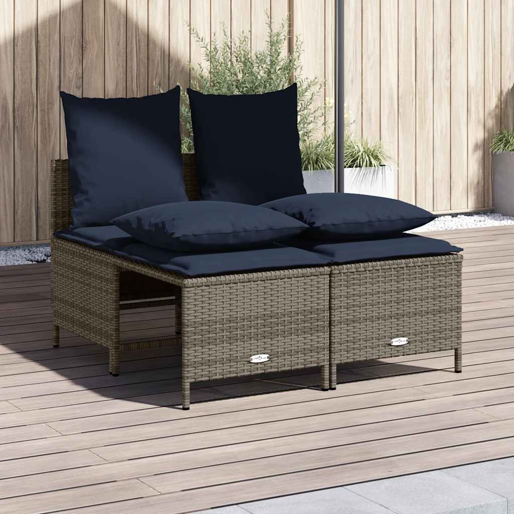 4-delige tuinbankset met kussens, grijs polyrotan is nu te koop bij PeponiXL, paradijselijk wonen!