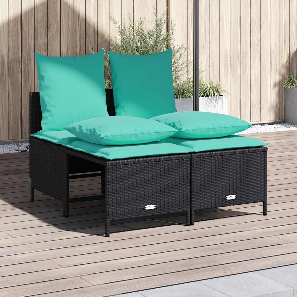 4-delige tuinbankset met kussens, zwart polyrotan is nu te koop bij PeponiXL, paradijselijk wonen!