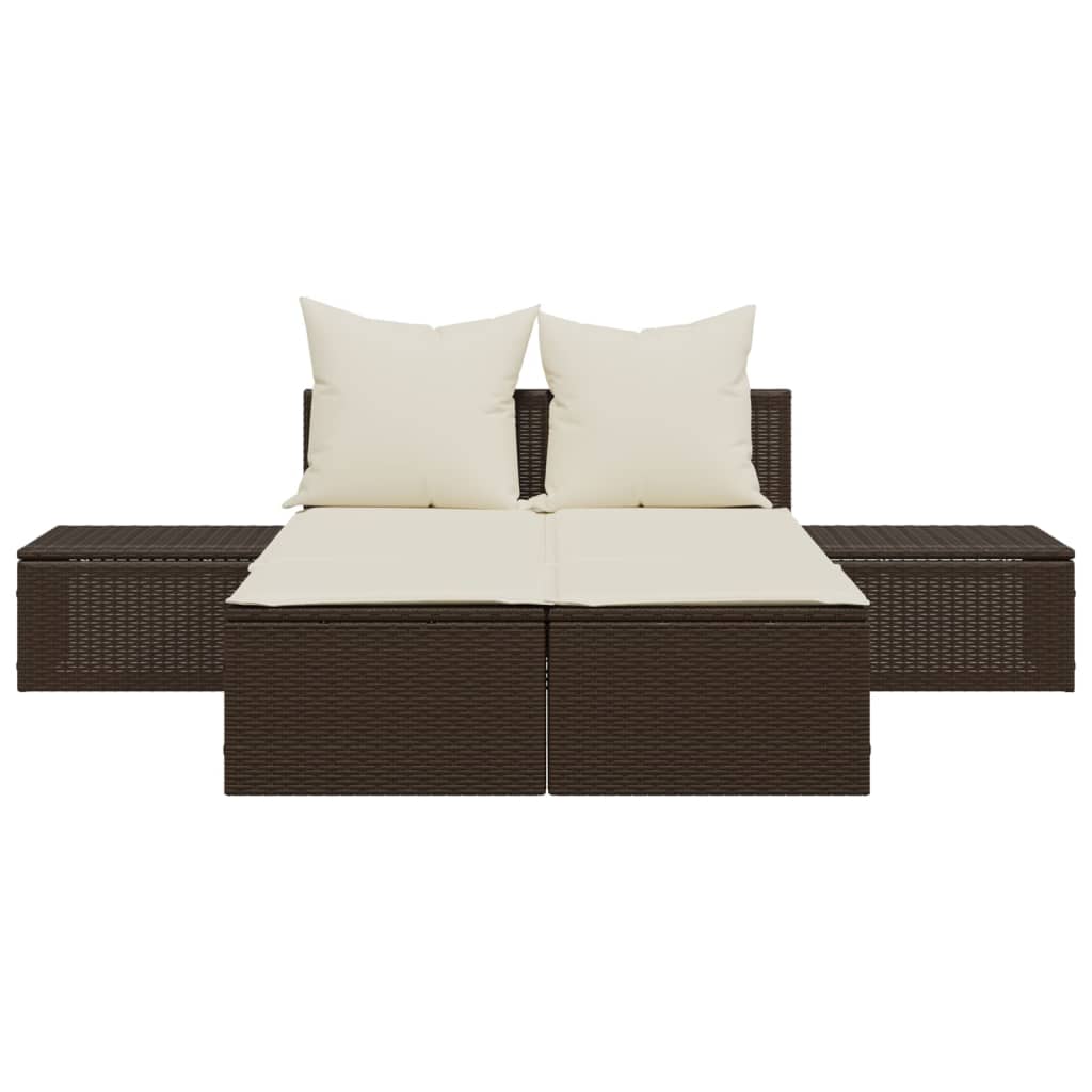 Ligbed 2-persoons met kussens poly rattan bruin is nu te koop bij PeponiXL, paradijselijk wonen!