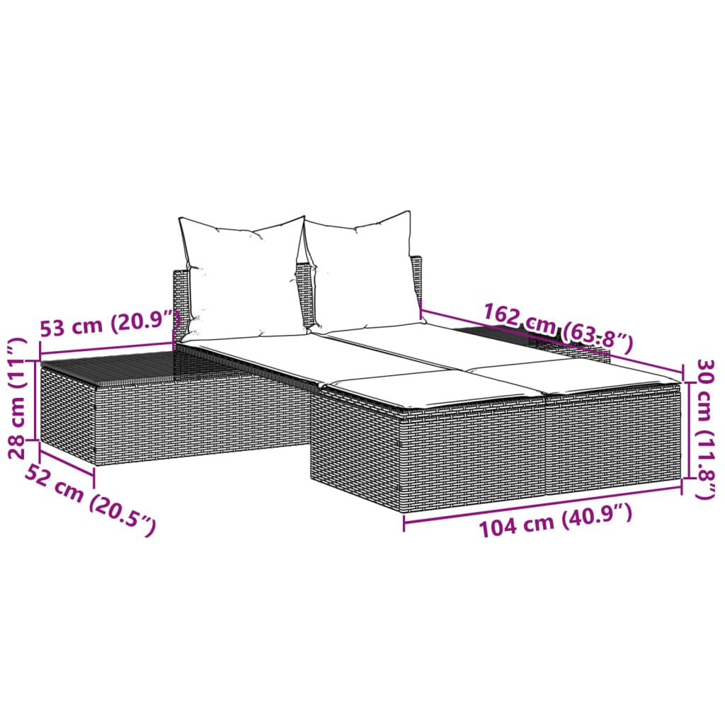 Ligbed 2-persoons met kussens poly rattan bruin is nu te koop bij PeponiXL, paradijselijk wonen!