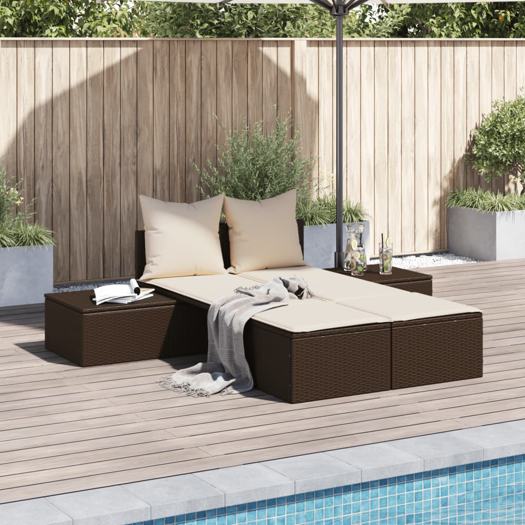 Ligbed 2-persoons met kussens poly rattan bruin is nu te koop bij PeponiXL, paradijselijk wonen!