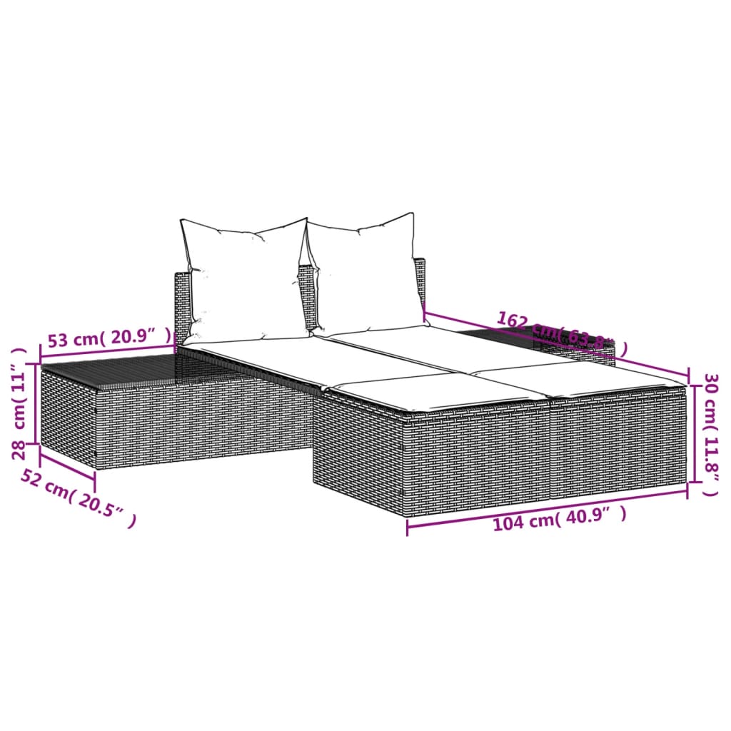 Ligbed 2-persoons met kussens poly rattan grijs is nu te koop bij PeponiXL, paradijselijk wonen!