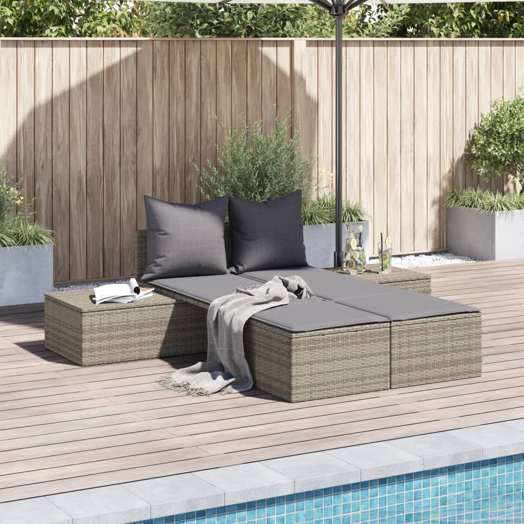 Ligbed 2-persoons met kussens poly rattan grijs is nu te koop bij PeponiXL, paradijselijk wonen!
