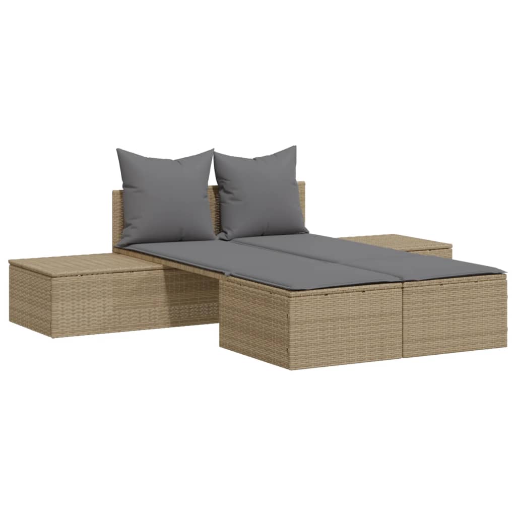 Ligbed 2-persoons met kussens poly rattan beige is nu te koop bij PeponiXL, paradijselijk wonen!