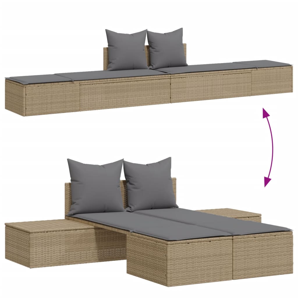 Ligbed 2-persoons met kussens poly rattan beige is nu te koop bij PeponiXL, paradijselijk wonen!