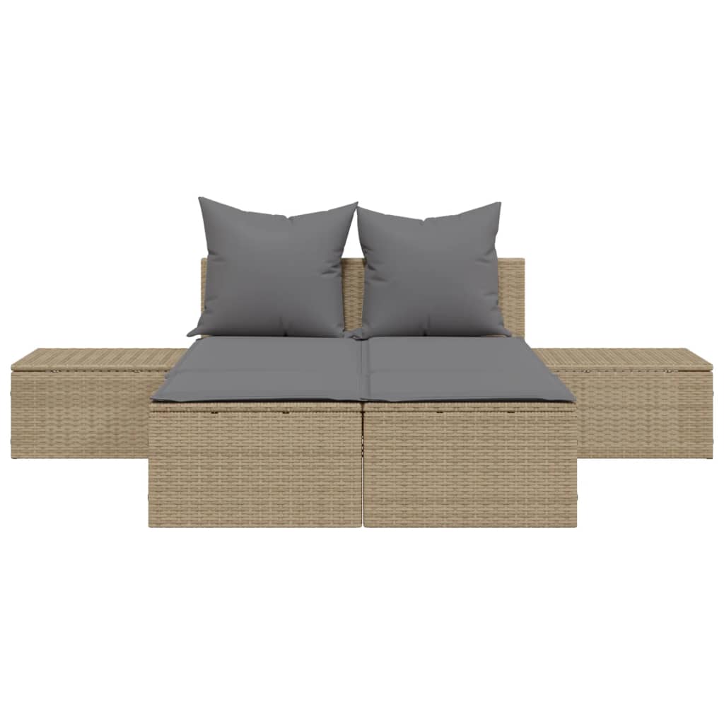 Ligbed 2-persoons met kussens poly rattan beige is nu te koop bij PeponiXL, paradijselijk wonen!