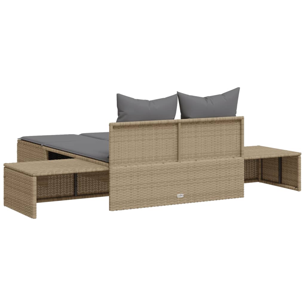 Ligbed 2-persoons met kussens poly rattan beige is nu te koop bij PeponiXL, paradijselijk wonen!