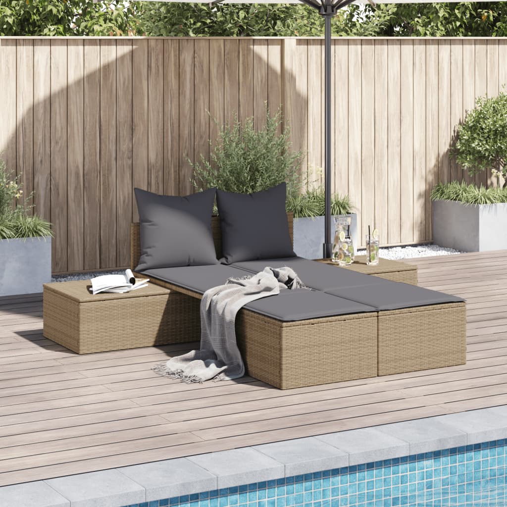 Ligbed 2-persoons met kussens poly rattan beige is nu te koop bij PeponiXL, paradijselijk wonen!