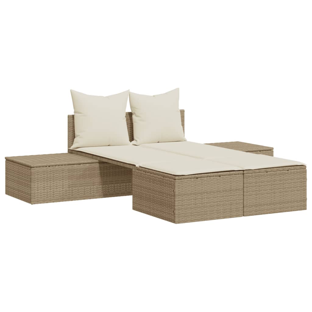 Ligbed 2-persoons met kussens poly rattan beige is nu te koop bij PeponiXL, paradijselijk wonen!