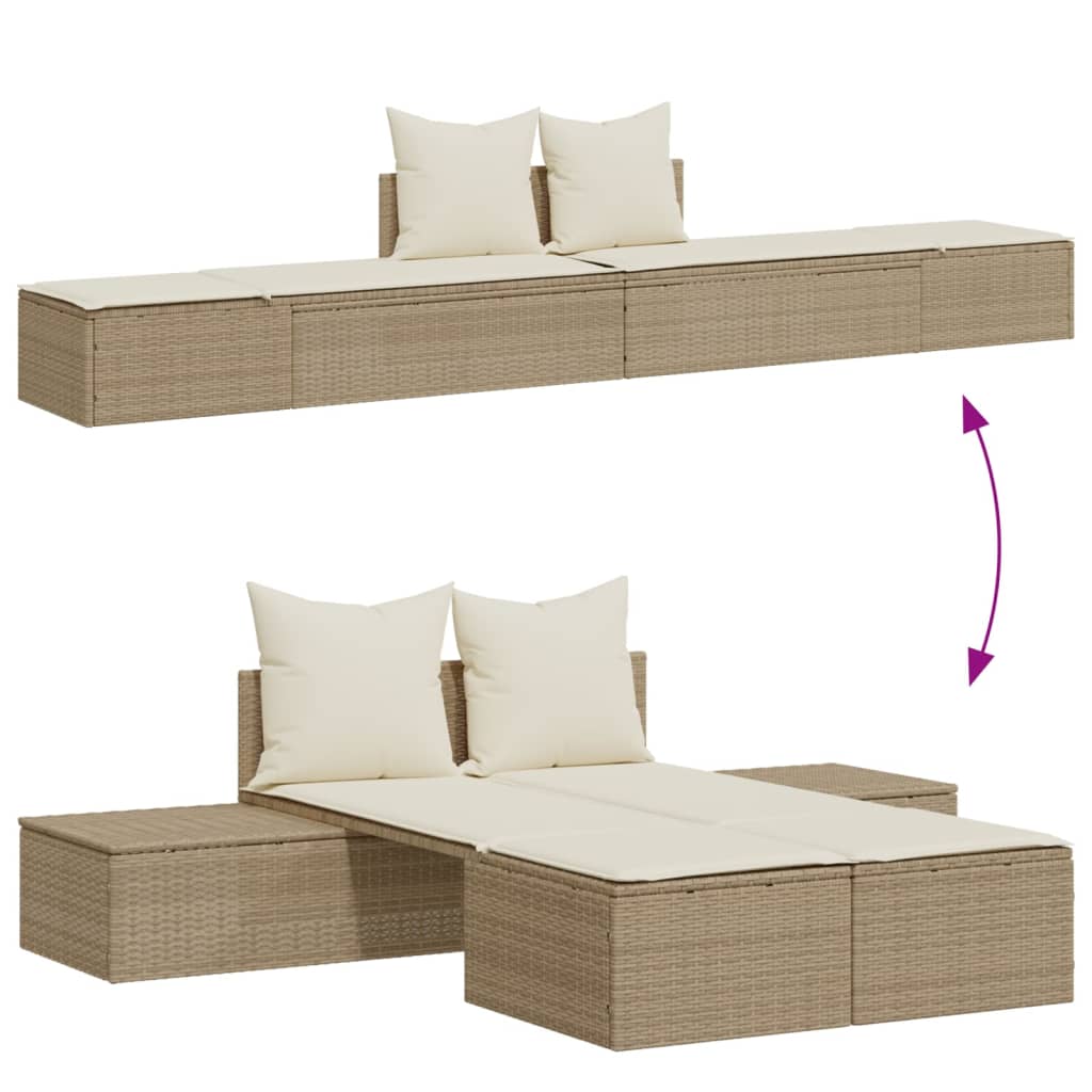 Ligbed 2-persoons met kussens poly rattan beige is nu te koop bij PeponiXL, paradijselijk wonen!