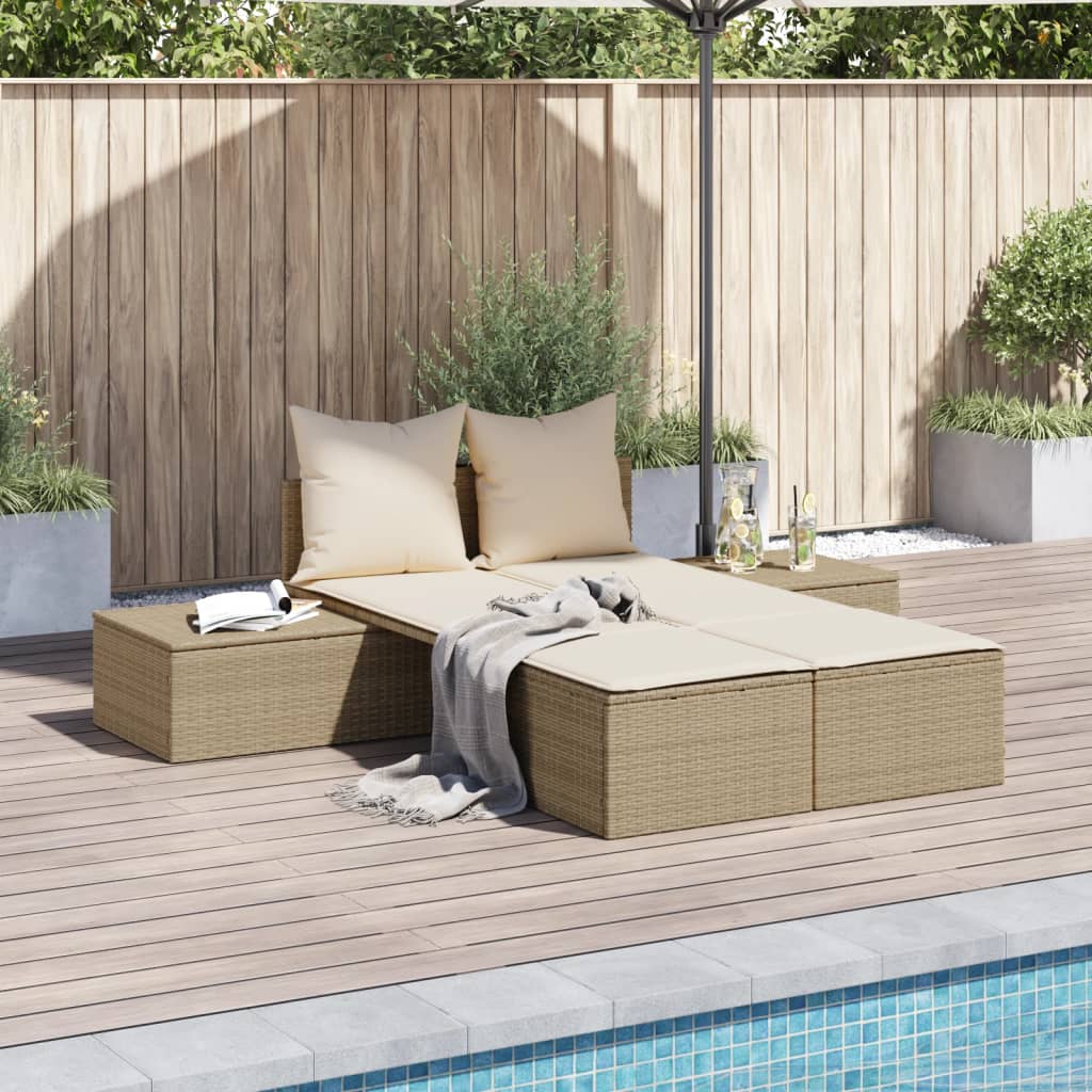 Ligbed 2-persoons met kussens poly rattan beige is nu te koop bij PeponiXL, paradijselijk wonen!
