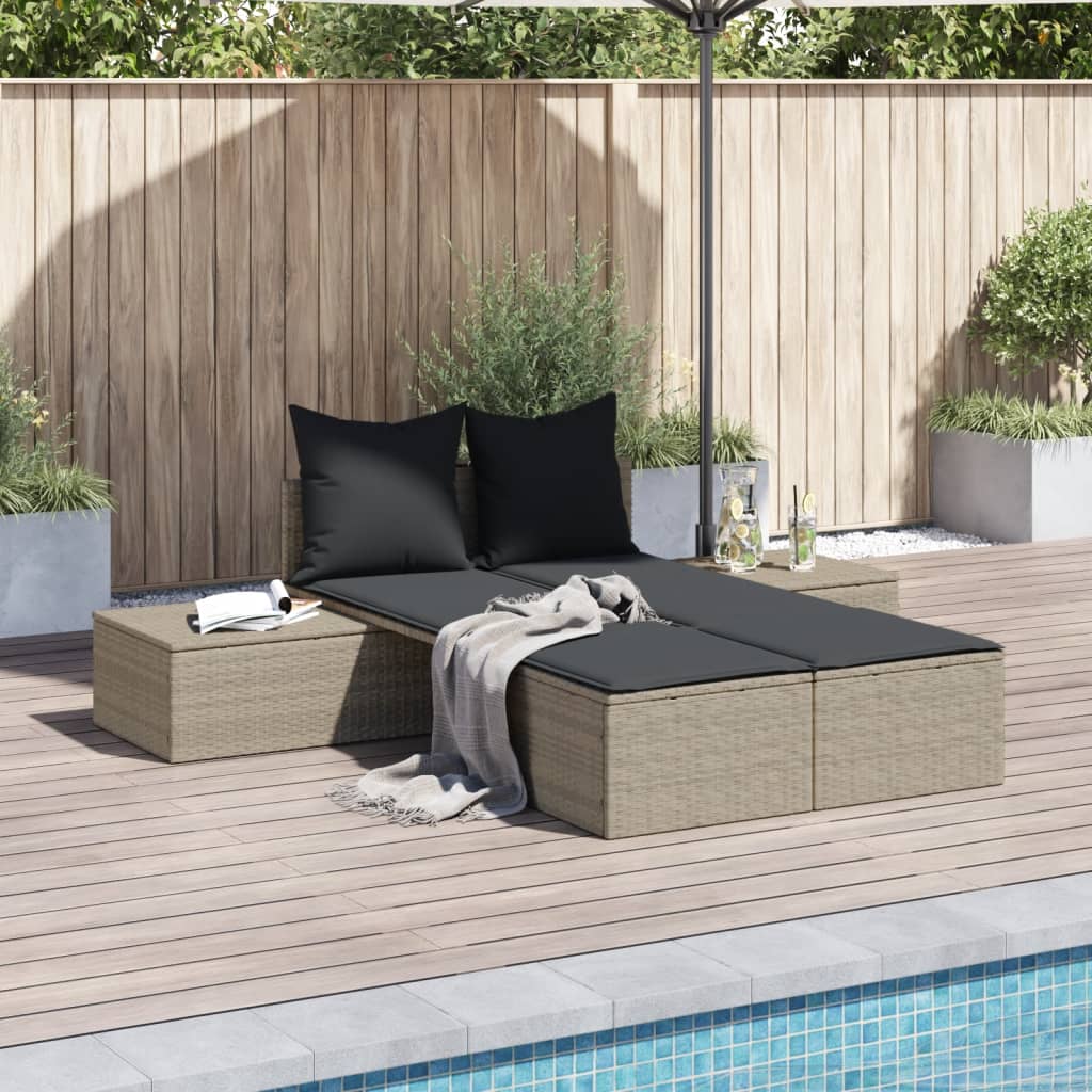 Ligbed 2-persoons met kussens poly rattan lichtgrijs is nu te koop bij PeponiXL, paradijselijk wonen!