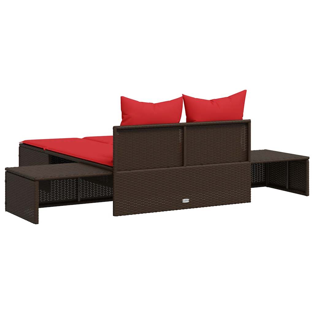 Dubbele ligstoel met kussens, bruin polyrotan is nu te koop bij PeponiXL, paradijselijk wonen!