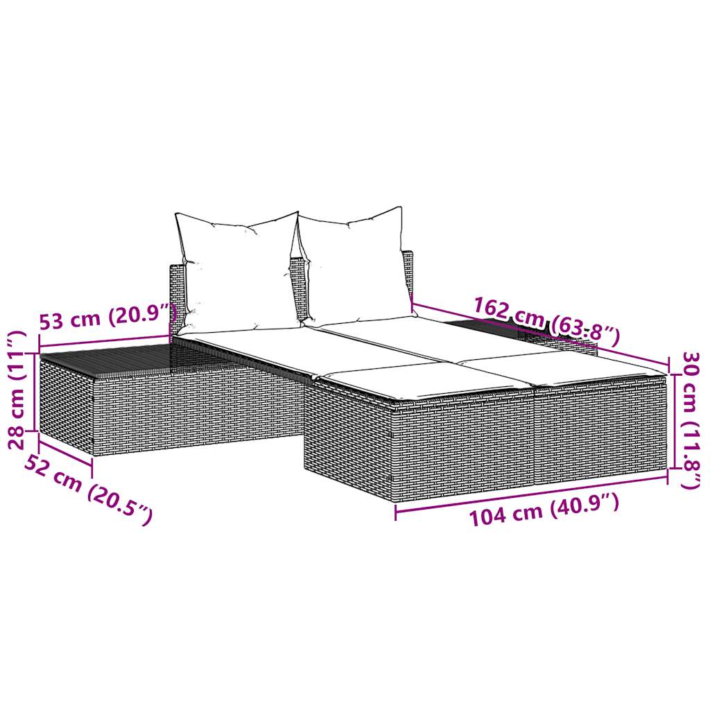 Dubbele ligstoel met kussens, bruin polyrotan is nu te koop bij PeponiXL, paradijselijk wonen!