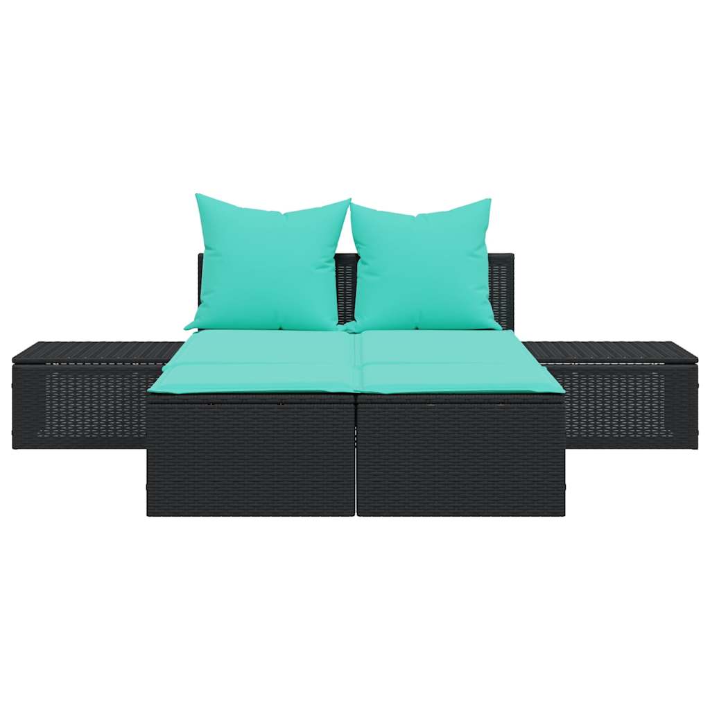Dubbele ligstoel met kussens, zwart polyrotan is nu te koop bij PeponiXL, paradijselijk wonen!