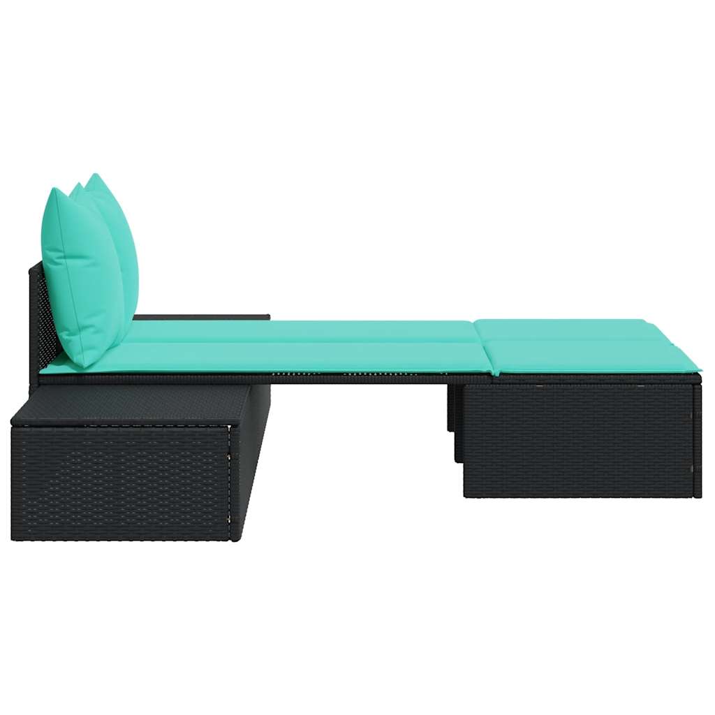 Dubbele ligstoel met kussens, zwart polyrotan is nu te koop bij PeponiXL, paradijselijk wonen!